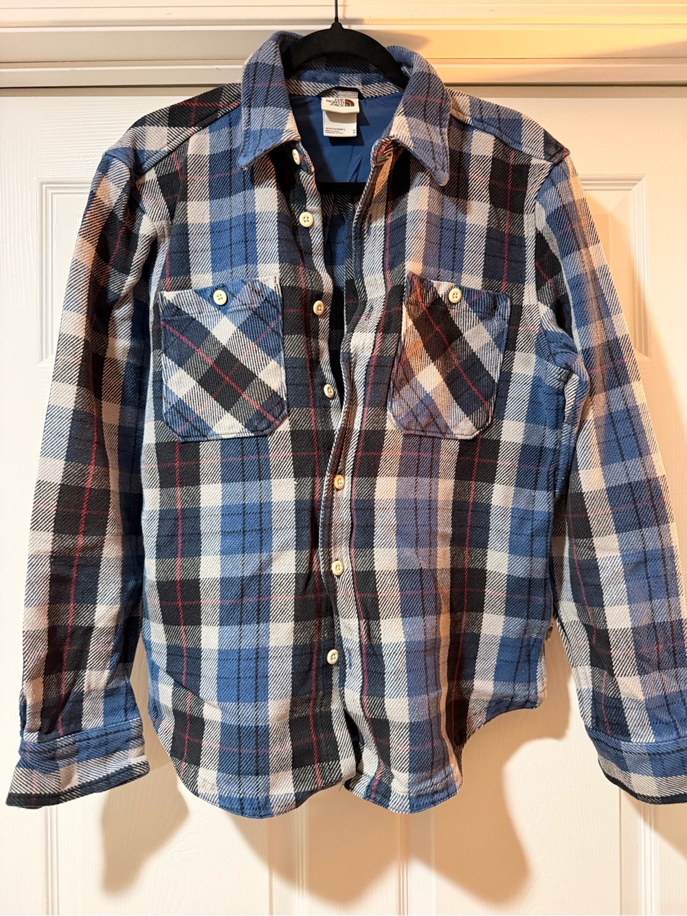 The North Face Blue and Black Plaid Flannel Shirt sz M